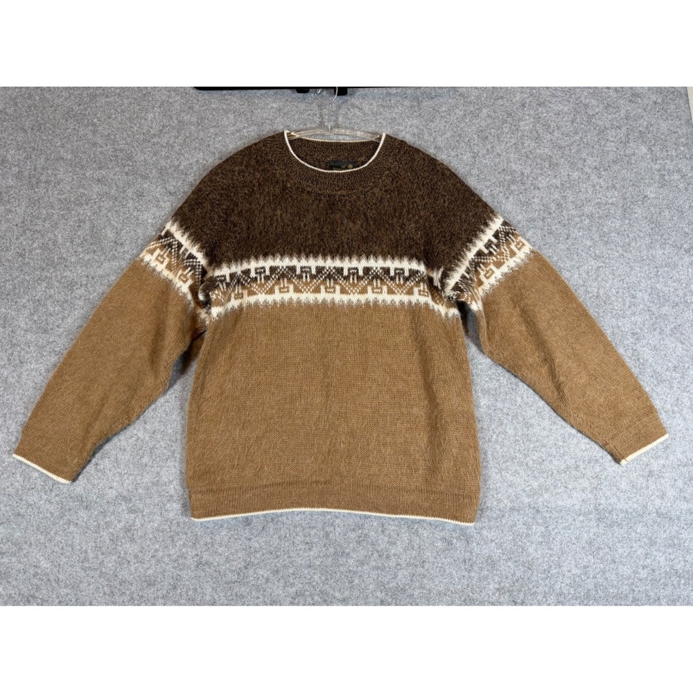 Perez Alpaca Wool Sweater Women's XS Brown Excellent Vintage Peru Fair Isle